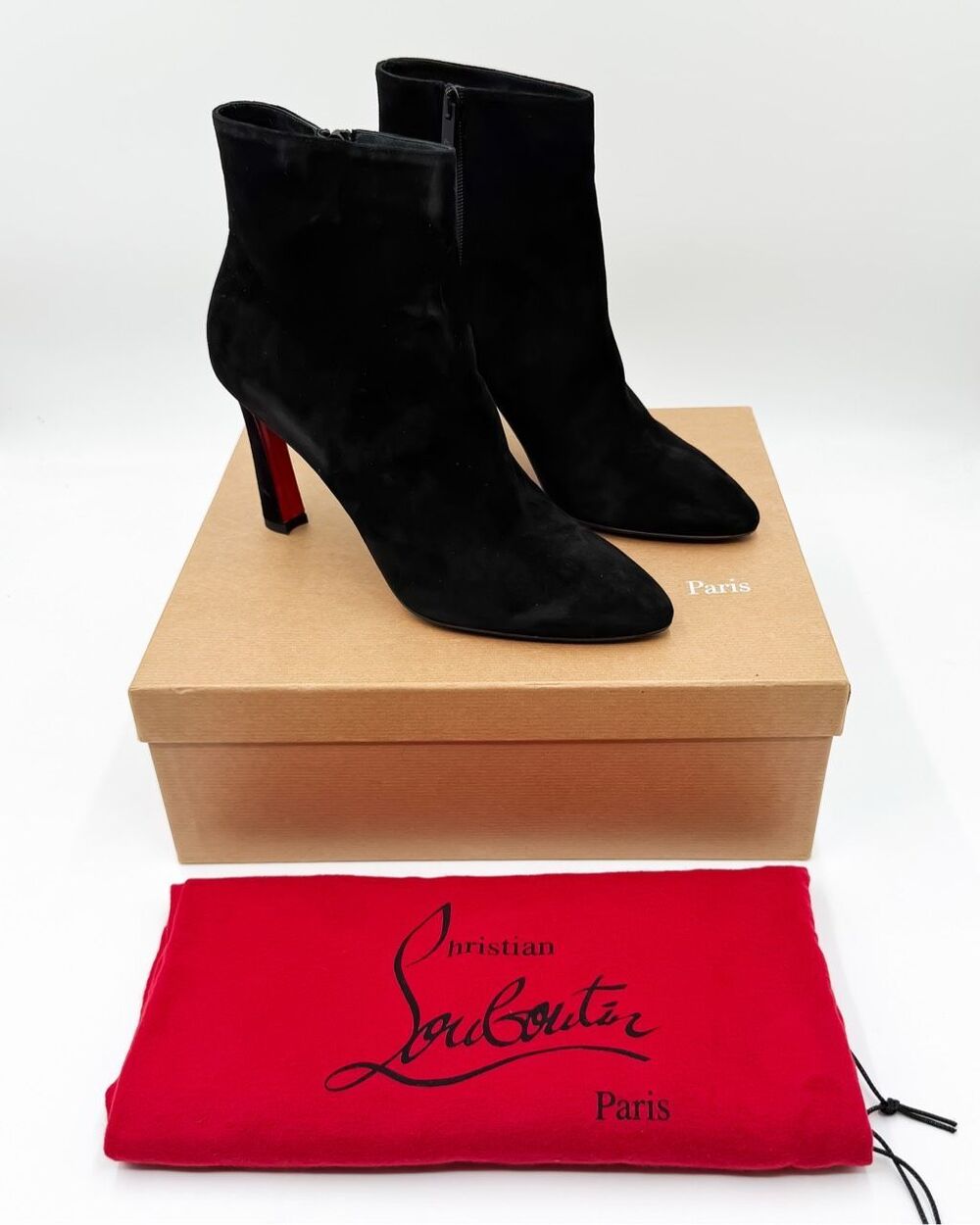 Christian Louboutin So Eleonor 85 Black Suede Ankle Boot Heels EU 41.5